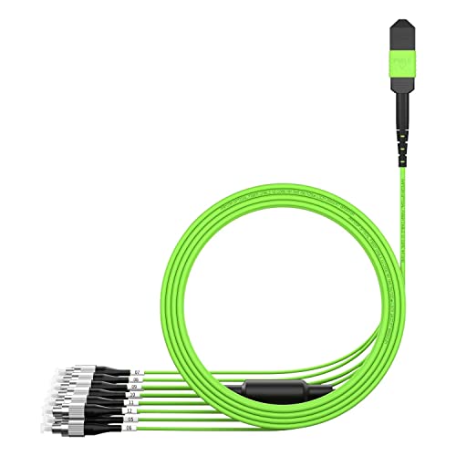 Image of AMPCOM MPO to FC Breakout Cable 50 /125μm Multimode OM5(12 Fiber, MPO to FC, Type B, LSZH /Riser, UPC, Lime Green) 10m (32ft)