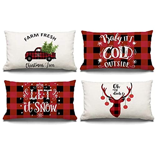 Funda de almohada de Navidad de lino durable sofá almohada cintura almohada cojín 4pcs Cover