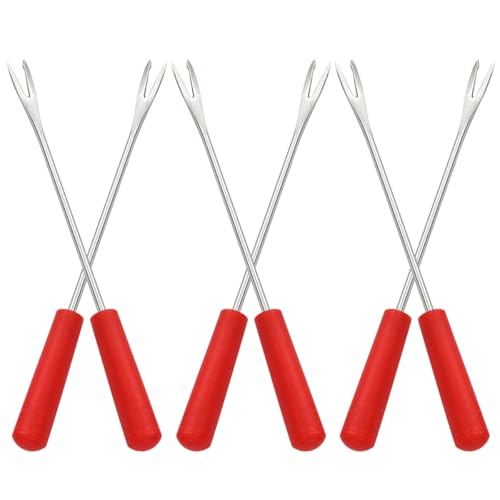 iplusmile Lot de 6 Fourchettes à Viande en Acier Inoxydable Rouge Petites Fourchettes à Barbecue Réutilisables pour Fruits Maïs et Fromage Fondu Adaptées pour Pique-Niques et Camping