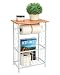 Gramercy Bathroom Table and Stand with Toilet Paper Roll-Bar Holder and Storage Rack - Black Metal Frame with Scroll Design, Walnut Color Wood Top - Ideal to Keep Essential Toiletries at Easy Reach