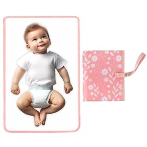Portable Diaper Changing Pad for Baby – Waterproof Compact Changing Mat with Wrist Strap – Wipeable Travel Changing Pad for Diaper Bag – Gifts for Baby Shower by PHOEBUS BABY(Pink Flowers)