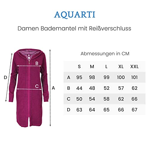 Aquarti Damen Bademantel aus Frottee mit Kapuze und Streifenmuster