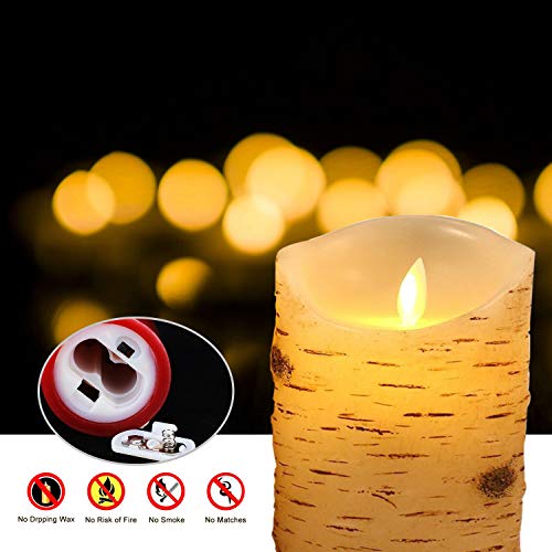 Flameless Candles Led Candles Birch Bark Wax Candles (D2.2“ x H5”6“7”8"9") with Timer and 10-Key Birch Bark Set of 5