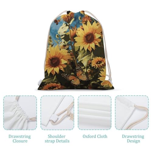Sunflowers And Butterflies Drawstring Backpack Gym Bag Lightweight Sackpack Gift for Hiking Travel Beach Shopping4