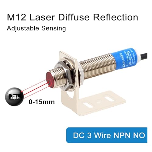 Sensor láser reflexión difusa J12-D M12 con salida NPN NO para automatización precisa 3