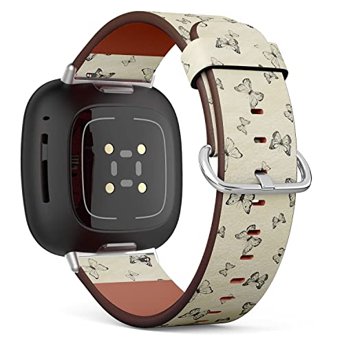 CJBROES Replacement Leather Watch Band, Compatible with Fitbit Versa 3 and Fitbit Sense of Wristband Bracelet Accessory - Butterflies-entomological