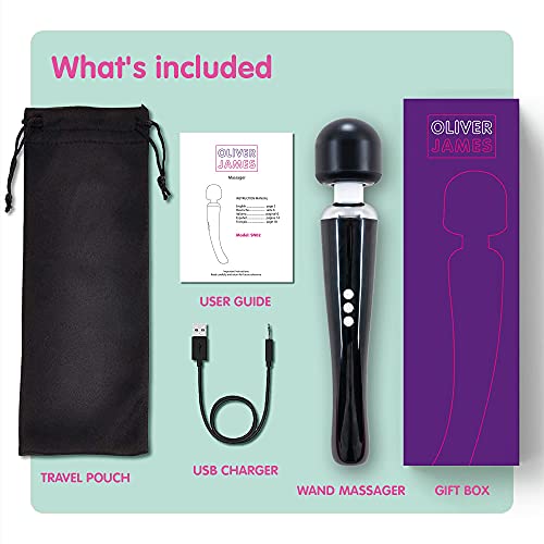 Image of Oliver James Large Wand Massager w / 20 Vibration Modes 8 Speeds (Jet Black)