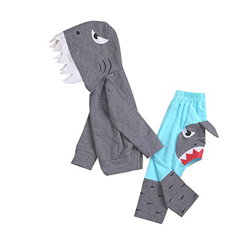 Unisex Baby Autumn Winter Shark Hooded Sweatshirt Boys Girls Hoodies Kangaroo Muff Pockets & Shark Fin (Gray-Set, Size 110: 2-3 Years)