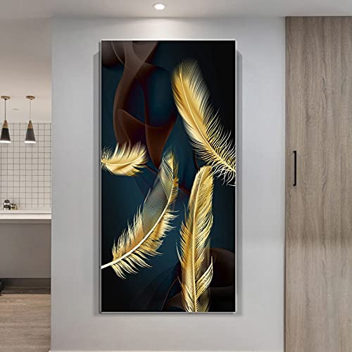 Kit diamant peinture plume d'or 40x100cm pour décoration de salon