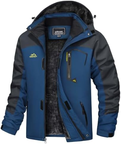 TACVASEN Herren Winter Wasserdichte Winddichte Winterjacke Warme Fleece-Futter Ski Regenmantel mit Kapuze