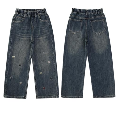 Kids Girls Casual Baggy Wide Leg Denim Pants Elastic Waist Jeans Age 5-142