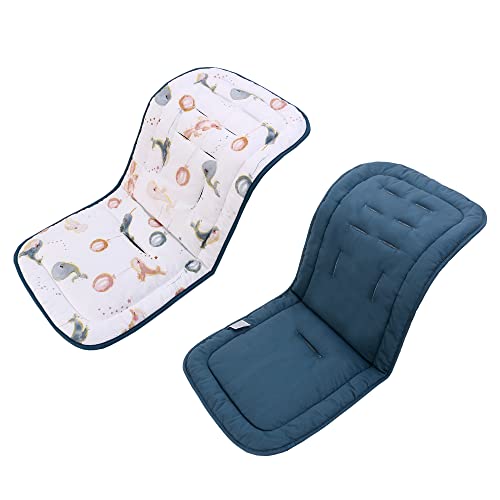 Image of Baby Stroller Cushion,Infant Car Seat Insert-Reversible Universal Breathable and Soft Newborn Stroller Mat, 100% Cotton Cover Toddler Seat Pad Liner-34x78cm,1 Pack（Whale）