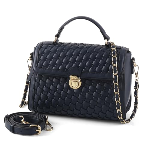 Woven Purses For Women Crossbody Bag Vegan Leather Hand Woven Handbag Shoulder Bag Top Handle Satchel Zip Cross Body Purse