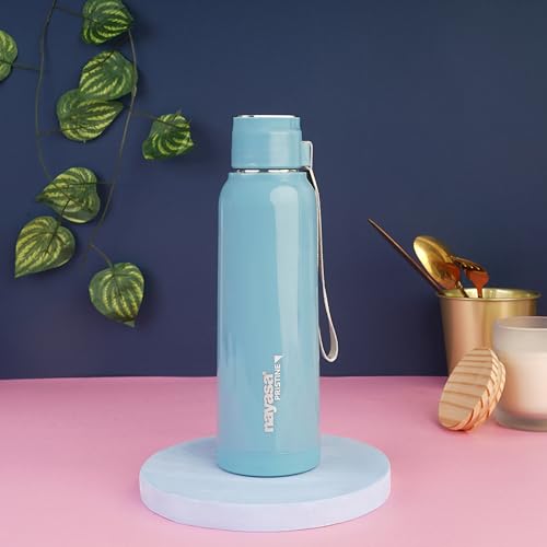 Image of Nayasa Pristine 700ml Water Bottle | BPA-Free Plastic with Insulated Stainless Steel Inner | Leak-Proof Twist Cap | For Office, School, Gym, Travel, and Outdoor Use | Blue