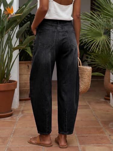 Image of Saodimallsu Womens Barrel Jeans Cropped High Waisted Baggy Wide Straight Leg Boyfriend Denim Pants for Casual Wear