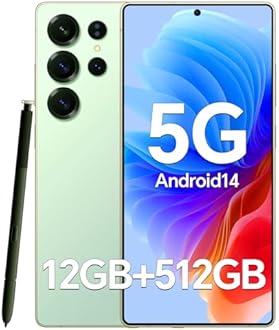 Unlocked Cell Phones C25 Ultra Build-in Pen, Snapdragon 888 Processor, 5G Dual SIM, 6.9" Screen Android 14 Mobile Phone, 12GB+512GB Smartphone, 6800mAh Battery, 48MP+108MP Camera, Face ID Green
