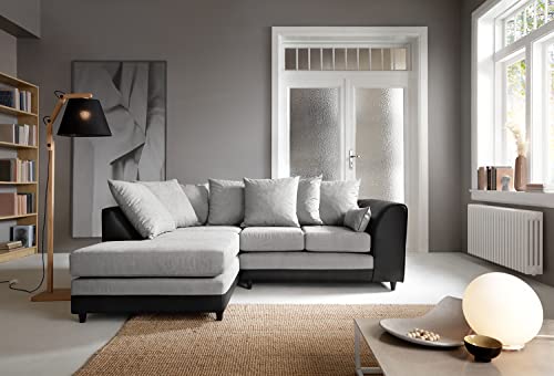 Abakus Direct ® Dylan Byron Corner Group Sofa Black and Charcoal Right or Left (Black Left)