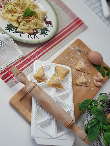 Foto von magazam Ravioli Former mit teigrolle, Ravioli Maker mit 4 Verschiedene Modelle, Raviolibrett, Ausstecher Ravioli-Form mit Teigrolle und Cutter Edges Frame (Dreieck)