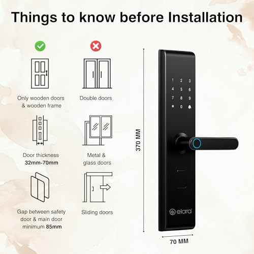 Image of Elara Echo Lite Basic Smart Door Lock - 6-in-1 Access: Fingerprint, Card, PIN, Keys & Non-WiFi, Black (2-Year Warranty)