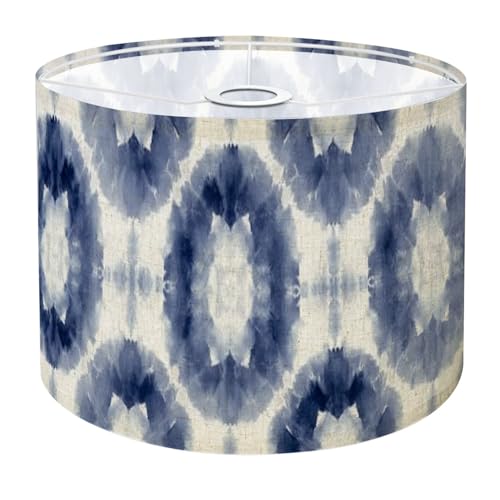 Lamp Shade Blue Spiral Tie Dye Circle Seamless Batik Shibori Boho White Stripe Drum Lamp Shades for Table Lamps Floor Lamps Pendant Light 8.9"x11" Replacement Large Linen Lampshade Easy Assembly