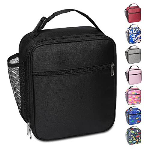 Apuucse Portable Insulated Lunch Bag with Side Mesh Pocket for Adults/Kids/Men/Women,Water-Resistant Leakproof Soft Cooler Bag Durable Thermal Lunch Box for Work/School/Picnic/Outdoor(Black)