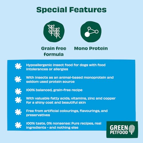 Green Petfood InsectDog Hypoallergen mit Insekten (3 x 3 kg) | Adult | Premium Trockenfutter für ausgewachsene allergische Hunde | getreidefrei | nachhaliges Hundefutter | German Quality | 3er Pack