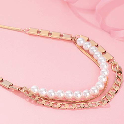 Multi -Layer -Simulierte Perle Roségold Farblegierung Kettenketten für Frauen Schmuck
