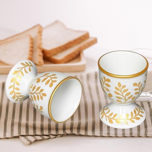 Image of Cinf Ceramic Egg Cups, Set of 2, Champagne Gold Boiled Egg Holders | Set of 2 ceramic egg cups, elegant champagne gold stable base, easy to clean, ideal for boiled eggs and breakfast serving