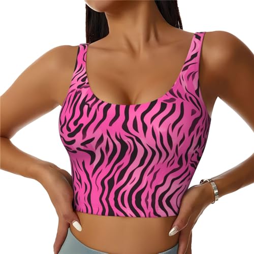WHJYYXDE Sujetador deportivo de calidad para mujer, chaleco deportivo elástico, camiseta sin mangas para yoga, camiseta sin mangas de cebra, tigre, leopardo, estampado rosa, Negro, L/3XL