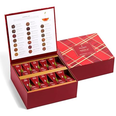 Tea Forte Tea Chest with 40 Handcrafted Pyramid Tea Infusers - Warming Joy Plaid Cover