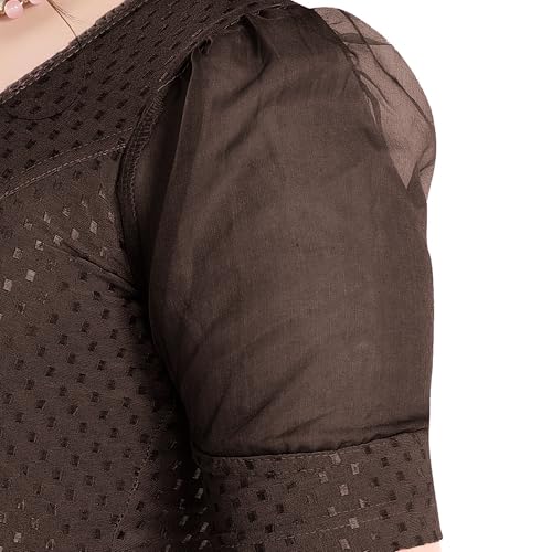 Image of FINESTFIT Stay On Trend Fashion 100% Cotton Readymade Blouses for Women,Round Neckline with Organza Balloon Sleeves.