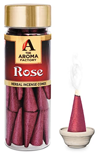Image of The Aroma Factory Incense Dhoop Cone for Pooja, Rose (100% Herbal & 0% Charcoal) 1 Bottle x 30 Cones