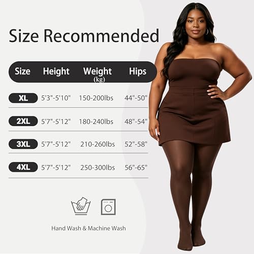 Image of HeyUU Plus Size High Waist 80D Semi-Opaque Tights, XL-4XL | Curvy Fit, No-Roll Waist, Soft Stretch, Smooth Coverage, Comfortable Everyday Wear