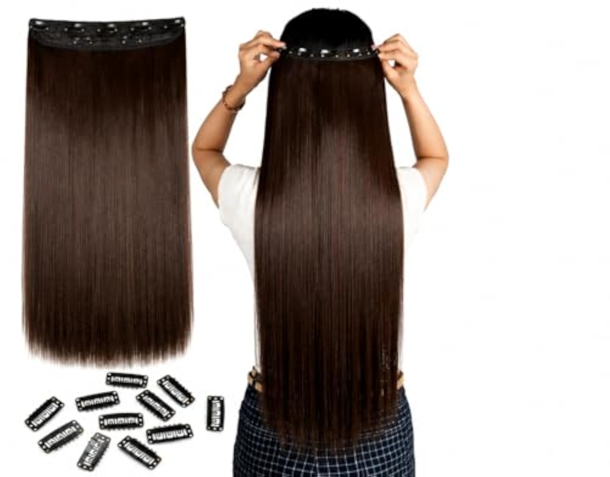 Synthetic Straight 3/4 Full Head Hair Extensions