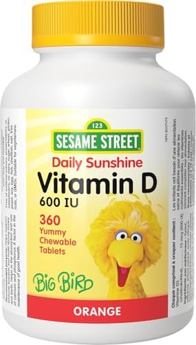 Sesame Street Daily Sunshine Vitamin D3 Kids Chewable, 360 Chewable Tablets, 600 IU of Vitamin D Per Tablet, For Children Age 3 and Up