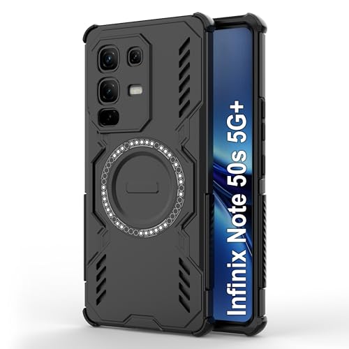Image of Zapcase Back Case Cover for Infinix Note 50s 5G+ | Magnetic Case with Built-in Metal Ring | Supports MagSafe Charger, Wallet & Car Mount | Shockproof Hybrid PC + TPU | Black