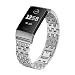 Kuxiu Bling Metal Bands Compatible Fitbit Charge 3/ Charge 3 SE, Replacement Accessories Wristband Bracelet with Rhinestone for Women Men (Metal Silver)