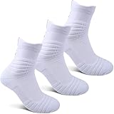 JHM mens Thick Protective Sport Cushion Basketball Compression Athletic Socks, 3 Pairs White, 6-13