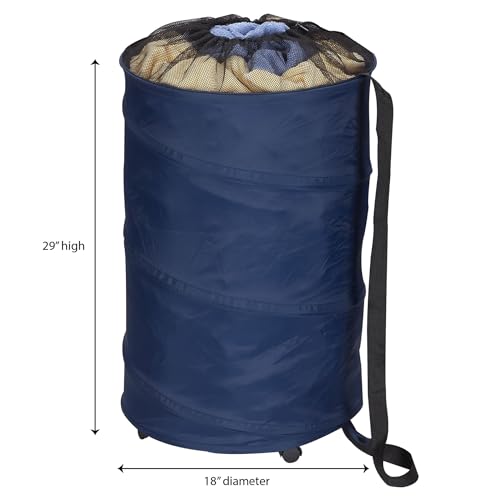 Household Essentials Rolling Pop Up Hamper, Drawstring Closure with Shoulder Strap and Removable Wheels, Blue by Household Essentials - Used condition - Image 3