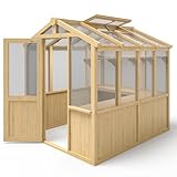 EAGLE PEAK 7.5x6.7x7.7 ft Wood and Polycarbonate Walk-in Greenhouse, Cedar Framed Hobby Green House, Gardening Hot House with Roof Vent, Natural