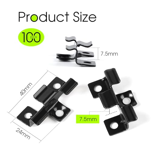 SUPAWAY 100 Stück WPC Fliesen Clips Klammer 7,5 mm Dielen Befestigungsclips Edelstahl-Verbund-Clips für Montage von Terrassendielen, Klemmbereich 7,5mm, Schwarz