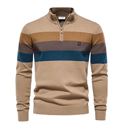 Pull en tricot pour homme kaki à col montant et demi-fermeture éclair en taille M pour l'hiver