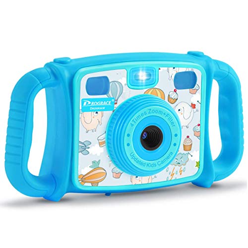 PROGRACE Kids Camera Creative Camera 1080P HD Video Recorder Digital Action Camera Camcorder for Boys Girls Gifts 2.0” LCD Screen with 4X Digital Zoom and Funny Game(Blue)