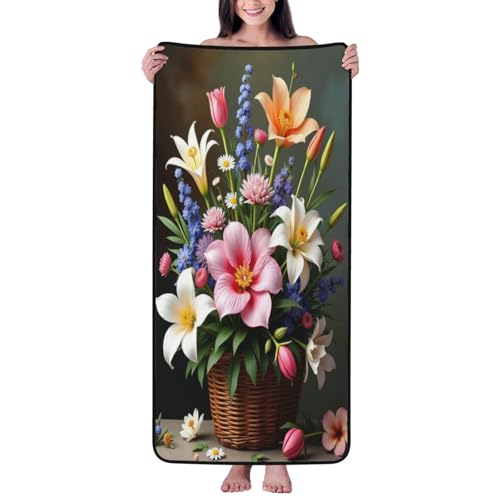 Toallas de baño realistas con estampado colorido de flores n.º 171, toallas de ducha para baño, altamente absorbentes, suaves, grandes, 68 x 139 cm
