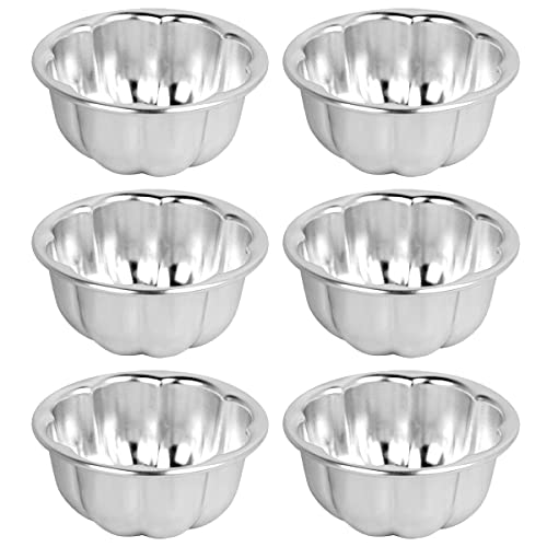 Weilan 6Pcs Egg Tart Molds Flower Shape Nonstick Pudding Pan Cupcake Muffin Cups,Aluminum Alloy Cake Tartlets Baking Tool (3.5 X1.6Inch) Silver cover