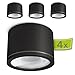 Produktbild linovum 4x NUHA Aufbaustrahler schwarz IP44 für Bad & Outdoor mit Fassung für GX53 - Spot 230V Aufputz flach Ø90mm Deckenspot