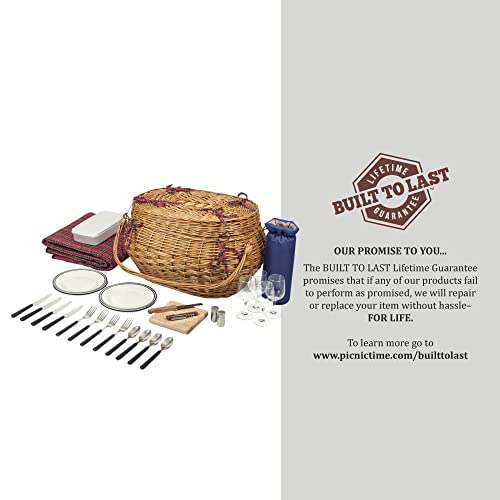 Picnic Time Highlander Deluxe Wicker Picnic Basket For 4 With Blanket And Wine Bag, One Size, Red & Blue Tartan Pattern #TOP5