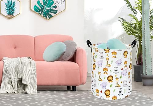 Image of Kids Laundry Hamper Clothes Gift Basket Storage Laundry Baskets Organizer Bin with Handles for Nursery Room (Tiger Animals)