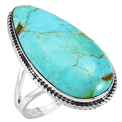 Turquoise Ring in Sterling Silver 925 & Genuine Turquoise (CHOOSE COLOR) (Turquoise, 9)