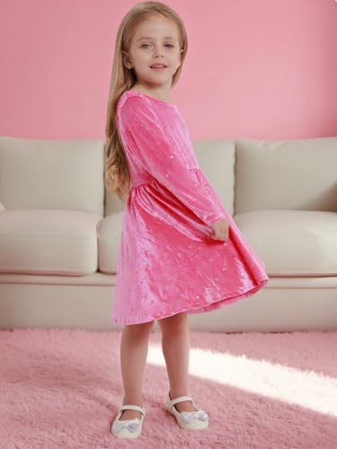 Toddler Fall Velvet Dress Girls Gold Foil Star & Neck Bow Holiday Casual Princesses Party Dress with Pocket 2-7T3